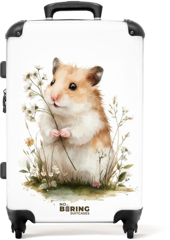 NoBoringSuitcases.com - Grote koffer - Hamster met bloemetjes - Kinderkoffer geschikt voor jongen en meisjes - Reiskoffer met 4 wielen - Trolley op wieltjes - Rolkoffer groot kinderen - 72 liter - Ruimbagage valies 20kg