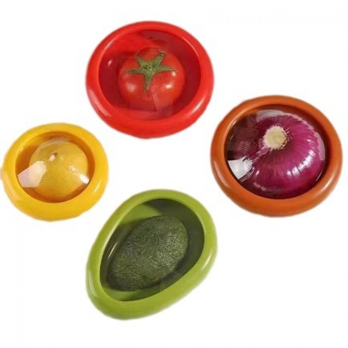 Groente / Fruit Bewaarbakje - 4 stuks - Bewaarcontainer - Langdurige opslag van groente - Set voor koelkast - Luchtdicht en Herbruikbaar - Rood, geel, groen, oranje
