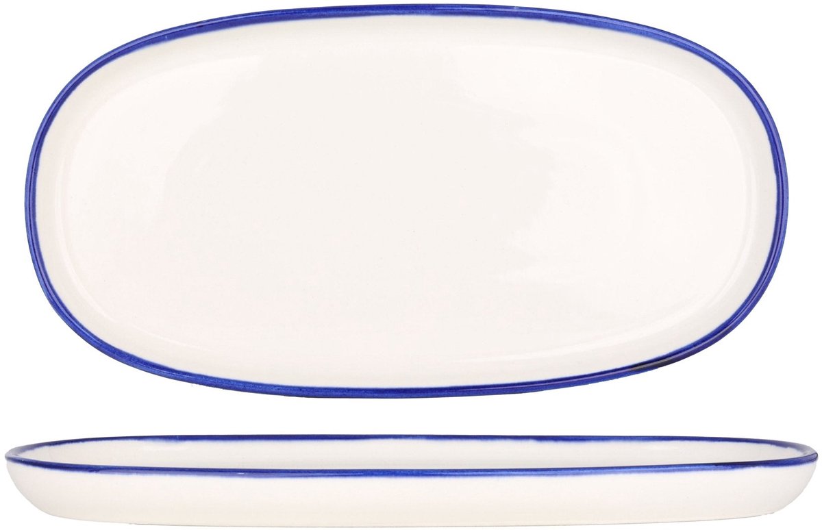 Rinart Serveerschaal - Blue Edge - Porselein - 30x15 cm - set van 2
