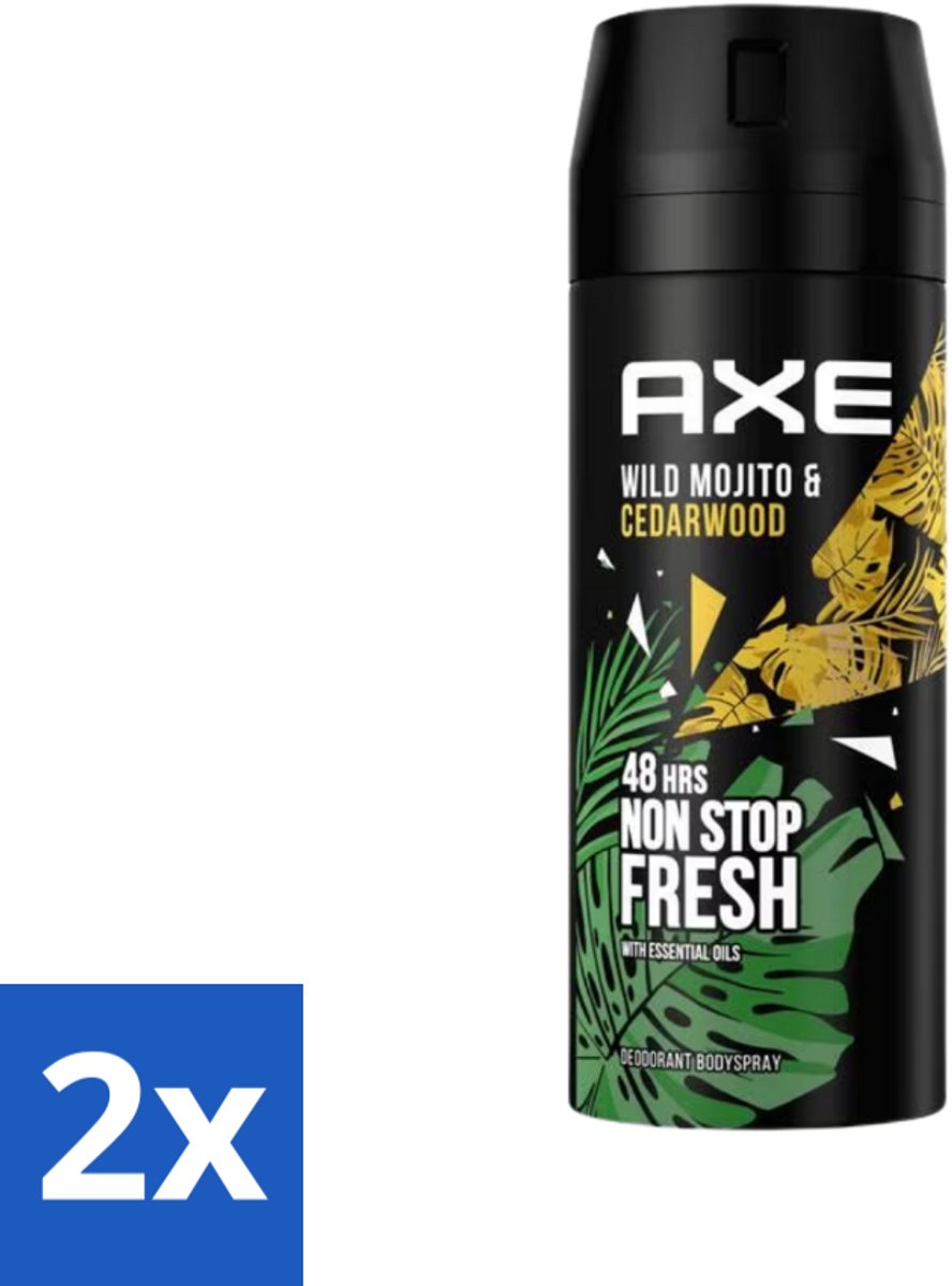 2 x Axe - Deodorant Bodyspray - 48hrs Fresh - Green Mojito & Cedarwood - 150 ml - Deodorant - Deodorant Spray - Axe - Green Mojito - Cedarwood
