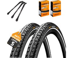 2x Continental buitenband Ride Tour Zwart Reflex 28 x 1,60 (42-622) + DV Dunlop Holland ventiel binnenband + 3x MSZweirad bandenlichters