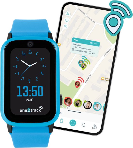 One2track Connect UP blauw | GPS horloge voor kinderen | Bekijk de locatie van je kind. Stel veilige zones in. En videobellen met de leukste smartwatch voor kinderen