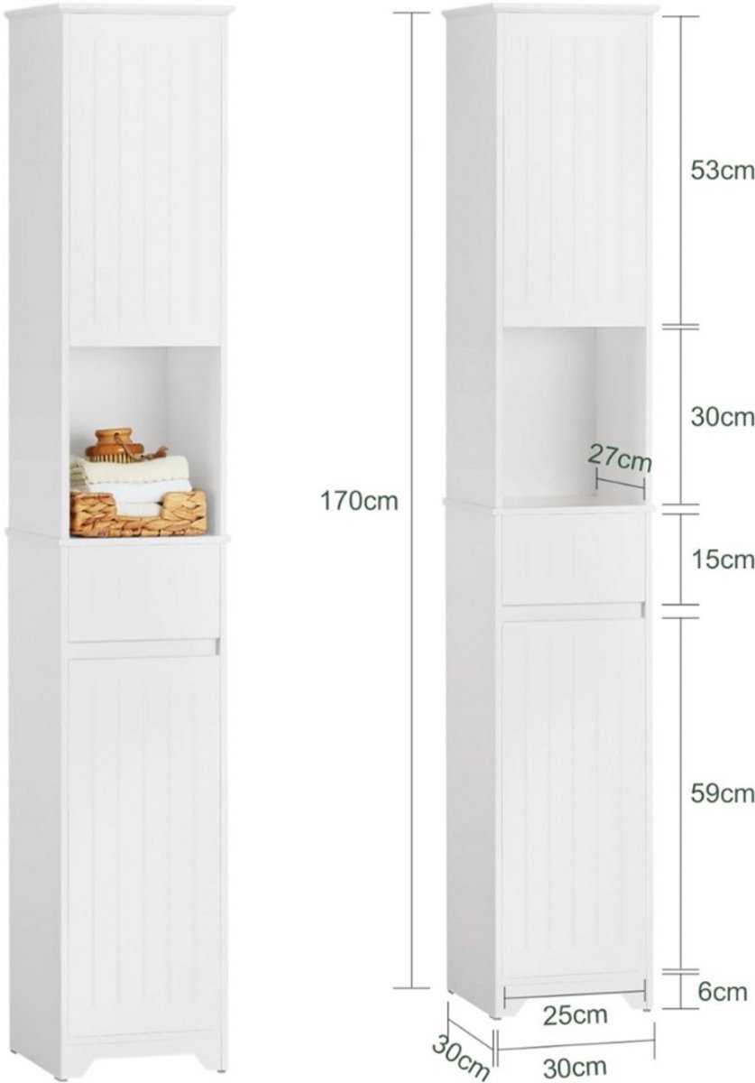 Thuys – Kolomkas Staand – Opbergkasten Met Deuren – Hoge Kast – 30cm x 30cm x 170cm – Wit