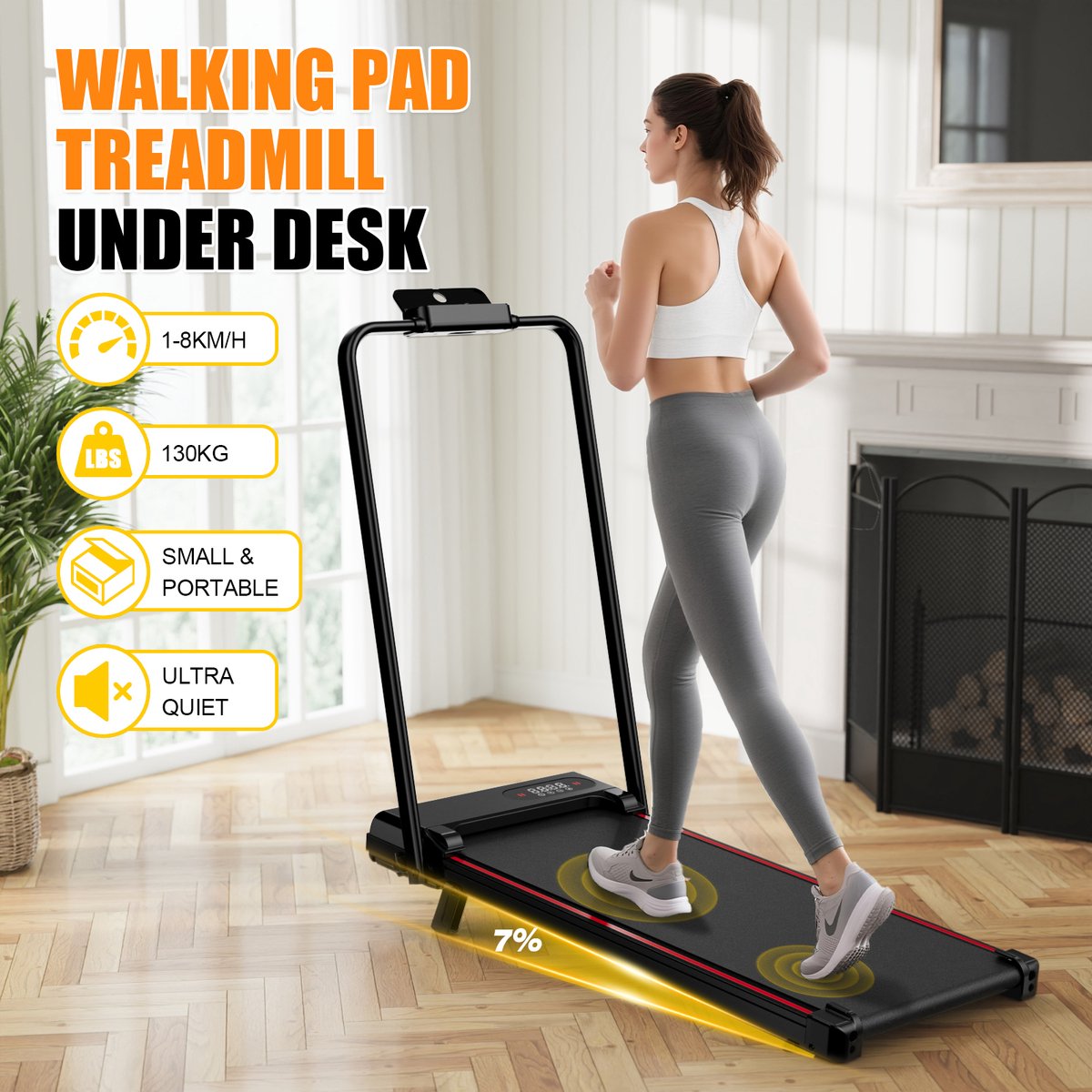 Afbeelding 3 van Opvouwbare loopband met 7% helling - 3-in-1 loopband Motor 2,5 pk- Walking Pad 1-8 km/u instelbaar - Oppervlak 38,5 x 90 cm - Zwart