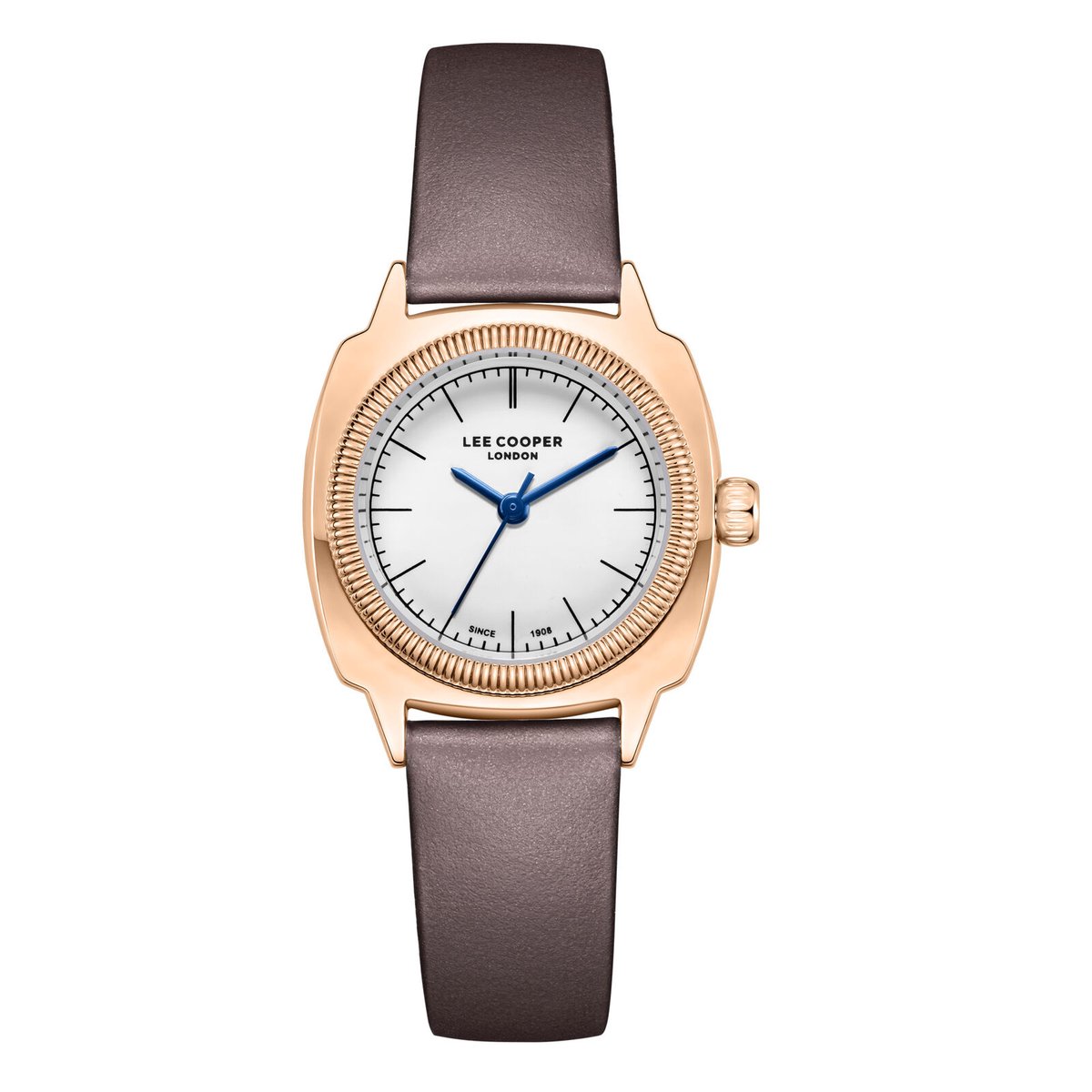 Lee Cooper LC08220.432 - Horloge - Polshorloge - Analoog - Dames - Vrouwen - Leren band - Metaal - Vierkant - Rond - Strepen - Bruin - Rosékleurig - Wit - Donkerblauw - Zwart