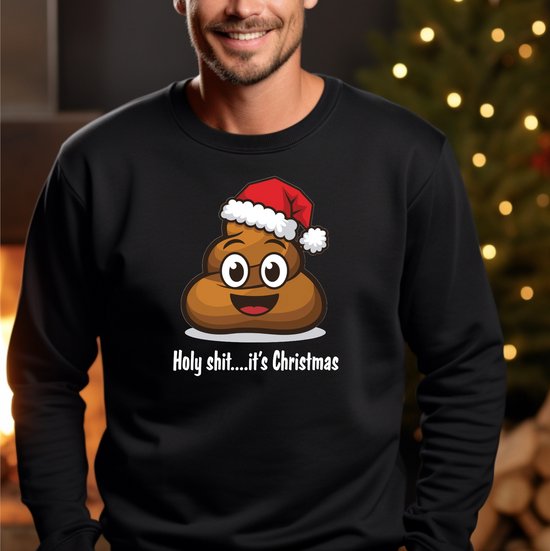 Foute kersttrui- Uniseks- Zwarte kerst sweater maat 3XL- Holy shit.. it's Chritmas sweater. kerstmis