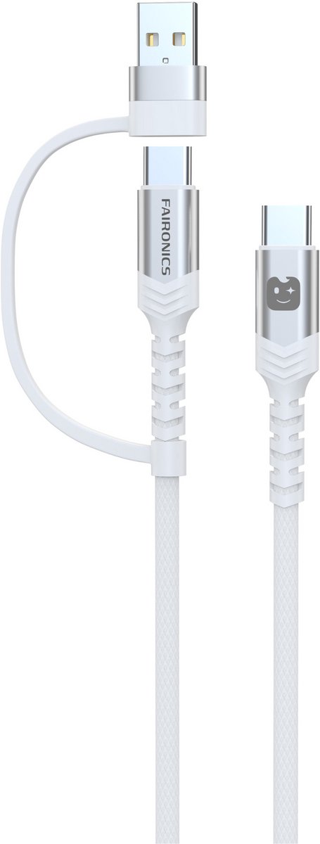 Faironics USB-C Kabel 60W 30 Centimeter - Snellader USB-C naar USB-C/USB-A Nylon Kabel - Data & Oplaadkabel
