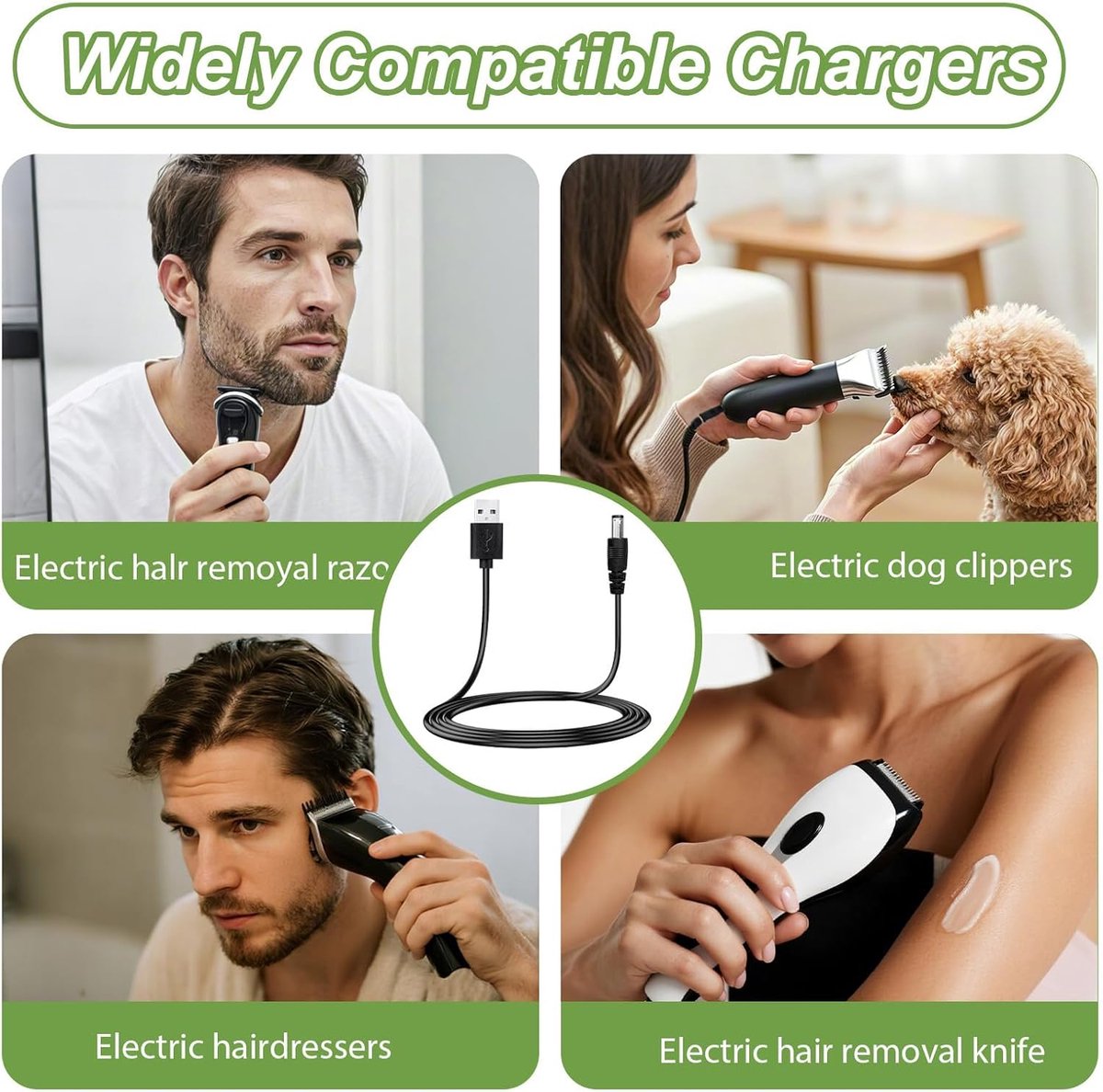USB 5v-Stroomadapter - Met 6 Adapterpunten - Voedingskabel - 1m - Voeding - Adapter Kabel - Universeel - Scheerapparaatlader - Geschikt Voor Elektrische Tondeuses, Scheerapparaten, Reinigingsapparatuur, Ontharingsapparatuur, Tondeuses Voor Huisdieren — afbeelding 5