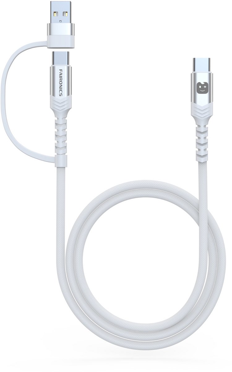 Faironics USB-C Kabel 60W 1 Meter- Snellader USB-C naar USB-C/USB-A Nylon Kabel - Data & Oplaadkabel
