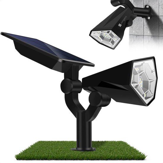 HEKO Solar® Tuinverlichting Spotta - 2 Stuks - Solar Tuinverlichting Op Zonneenergie - Wandlamp Buiten - Tuinlamp - Tuinspot - 26 LEDlamp - Dag nacht sensor - Schijnwerper - Met Grondspies - Warm en Koel Wit Licht