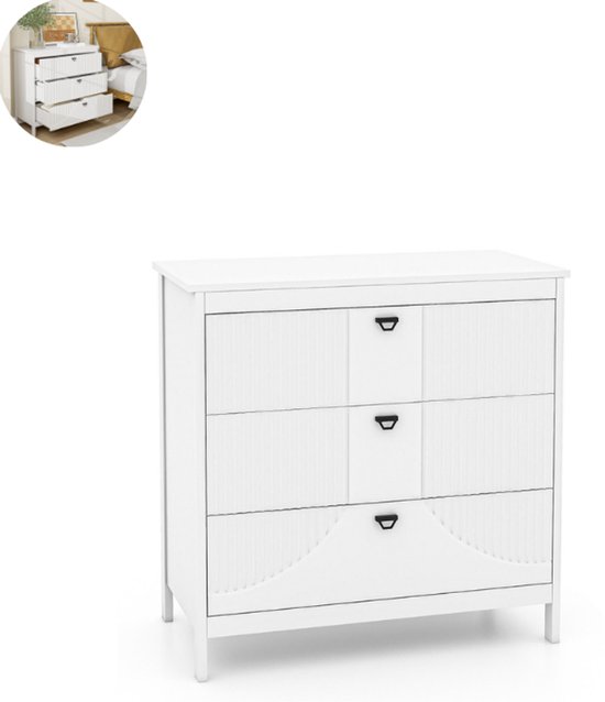 Skraut Home - Ladekast - Commode - 114x35x75 Cm - Wit En Zwart