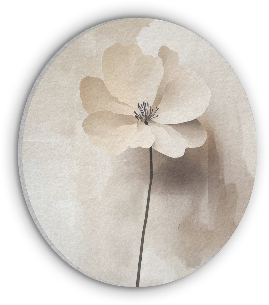 Akoestisch wandpaneel rond 90x90 cm - Vilt schilderij Bloem - Beige - Verf - Schaduw - Ronde akoestische panelen - Geluidsdempende wanddecoratie - Geluidsisolatie wandcirkel - Muurdecoratie geluidspanelen