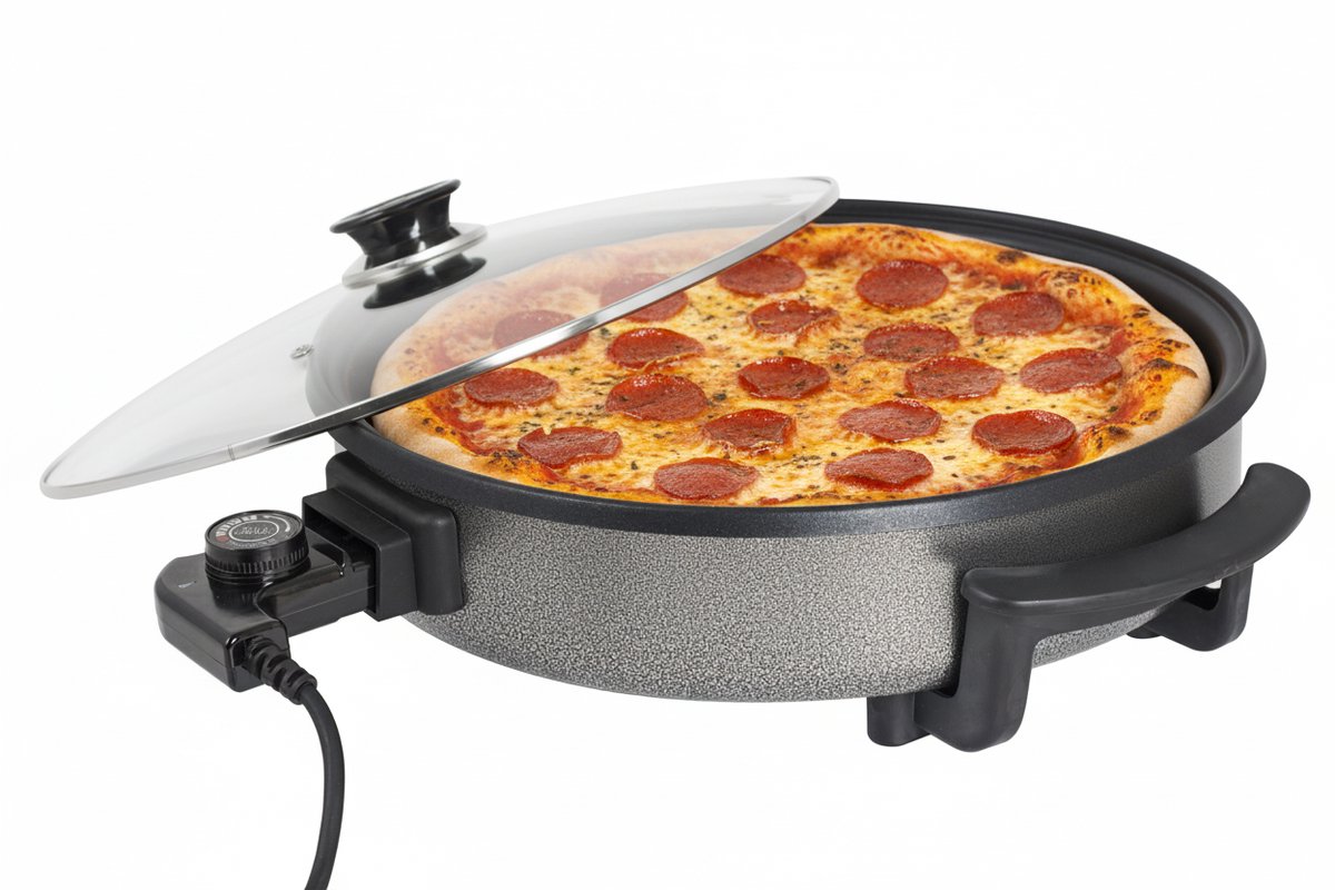 Hapjespan met Deksel - Elektrisch/ Pizza maker 38 cm – 1500 W – Anti-aanbaklaag – Thermostaat – BPA & PFAS Vrij