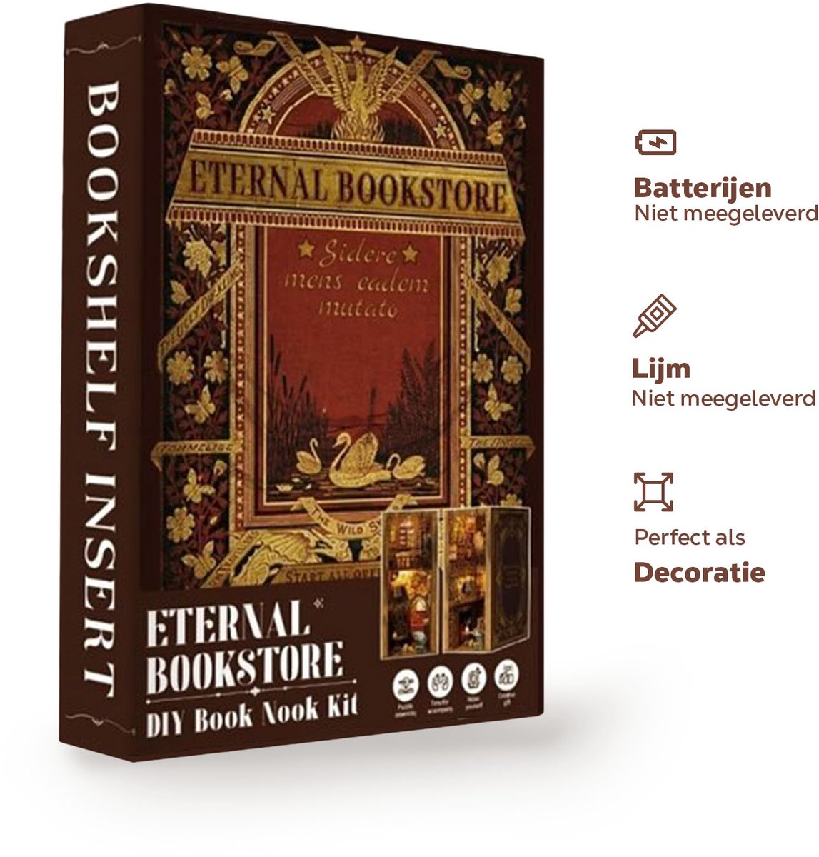 CuteBee Book Nook - Modelbouw - Houten 3D Puzzel - DIY Bouwpakket Volwassenen en Volwassenen - Boekensteun - Boekenhouder - Eternal Bookstore — afbeelding 4