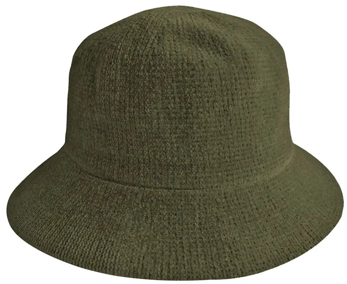 Kelly Bucket Hat Dames 100% Chenille Zachte Stof Intern Trekkoord 360FIVE Everyday - Maat: S-M: 56 cm - Olive