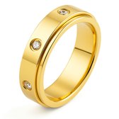 Anxiety Ring - (Zirkonia) - Stress Ring - Fidget Ring - Anxiety Ring For Finger - Draaibare Ring - Spinning Ring - Goudkleurig RVS - (20.75 mm / maat 65)