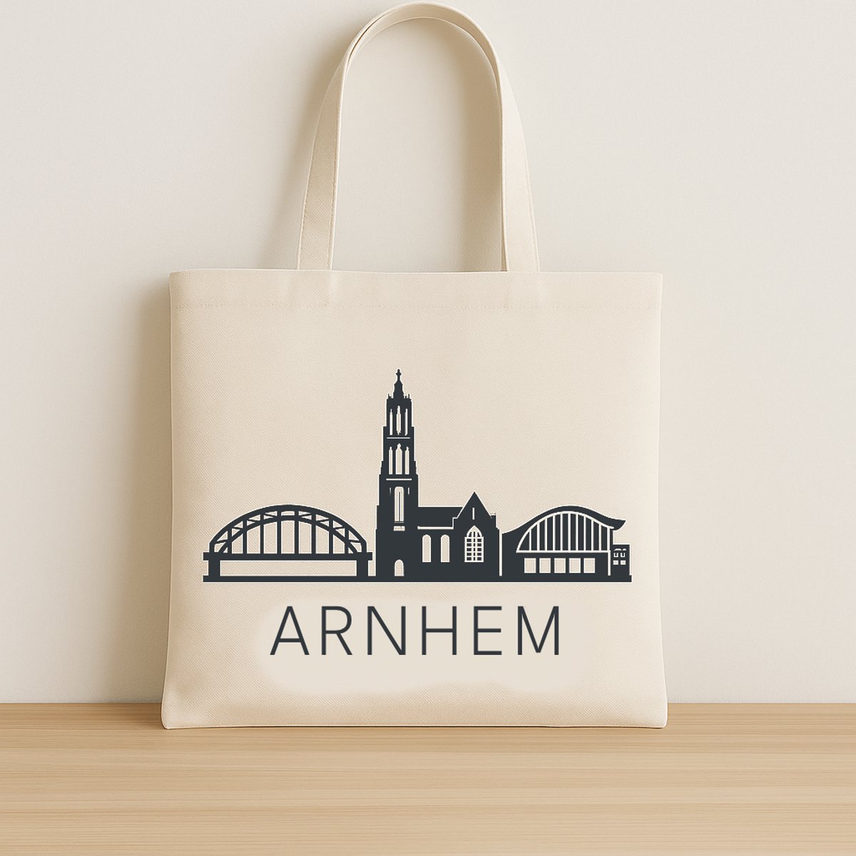 Canvas Tote Bag – Stoffen Tas Arnhem Skyline – Duurzame Katoenen Shopper – Herbruikbare Boodschappentas – Souvenir & Cadeau - Schoudertas - Skyline tas - Souvenir Arnhem - Skyline Arnhem -