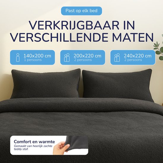 Decoware Teddy Bear dekbedovertrek polaire anthracite 200x220 cm