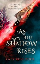 Boekkaft van "As the Shadow Rises". Een speer met een decoratief, goudkleurig blad schiet uit rode rook. Bovenin staat de tekst "LET THE END OF THE WORLD BEGIN".