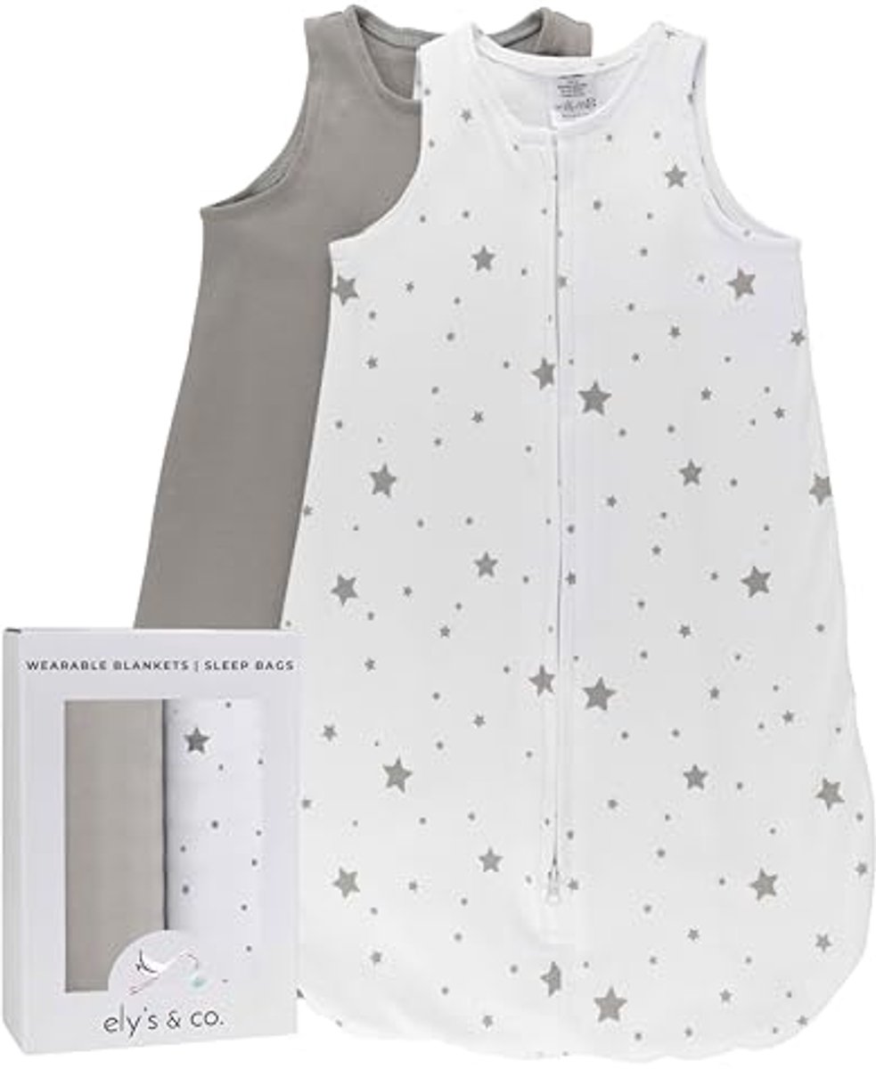 Image of 100% Katoen Draagbare Deken Baby Slaapzak 2 Pack Grijze Sterren 6-12 Maanden
