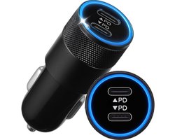 VeryGoods Auto Oplader USB C - Autolader met 2 USB-C Poorten - Tot 3x sneller opladen - Snellader 12V - Sigarettenaansteker Splitter Adapter - USB C Autolader - Zwart
