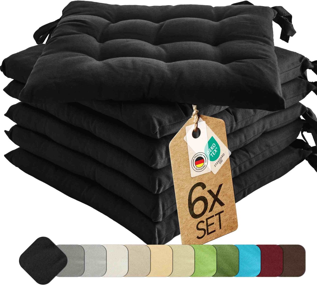 etérea Basic Zitkussen Stoelkussen - Seat Cushion 6 Stuk - 40x40 cm - Zwart