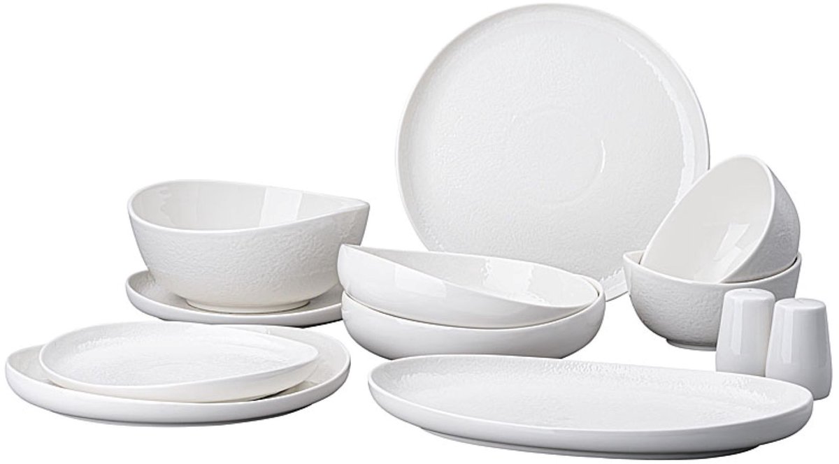 Mulex | MX1100 Serviesset Mila - Wit - 28 delig voor 6 Personen - Porselein - Inclusief Dinerborden, Ontbijtborden, Dessertborden en Kommen - Magnetron en Vaatwasser bestendig