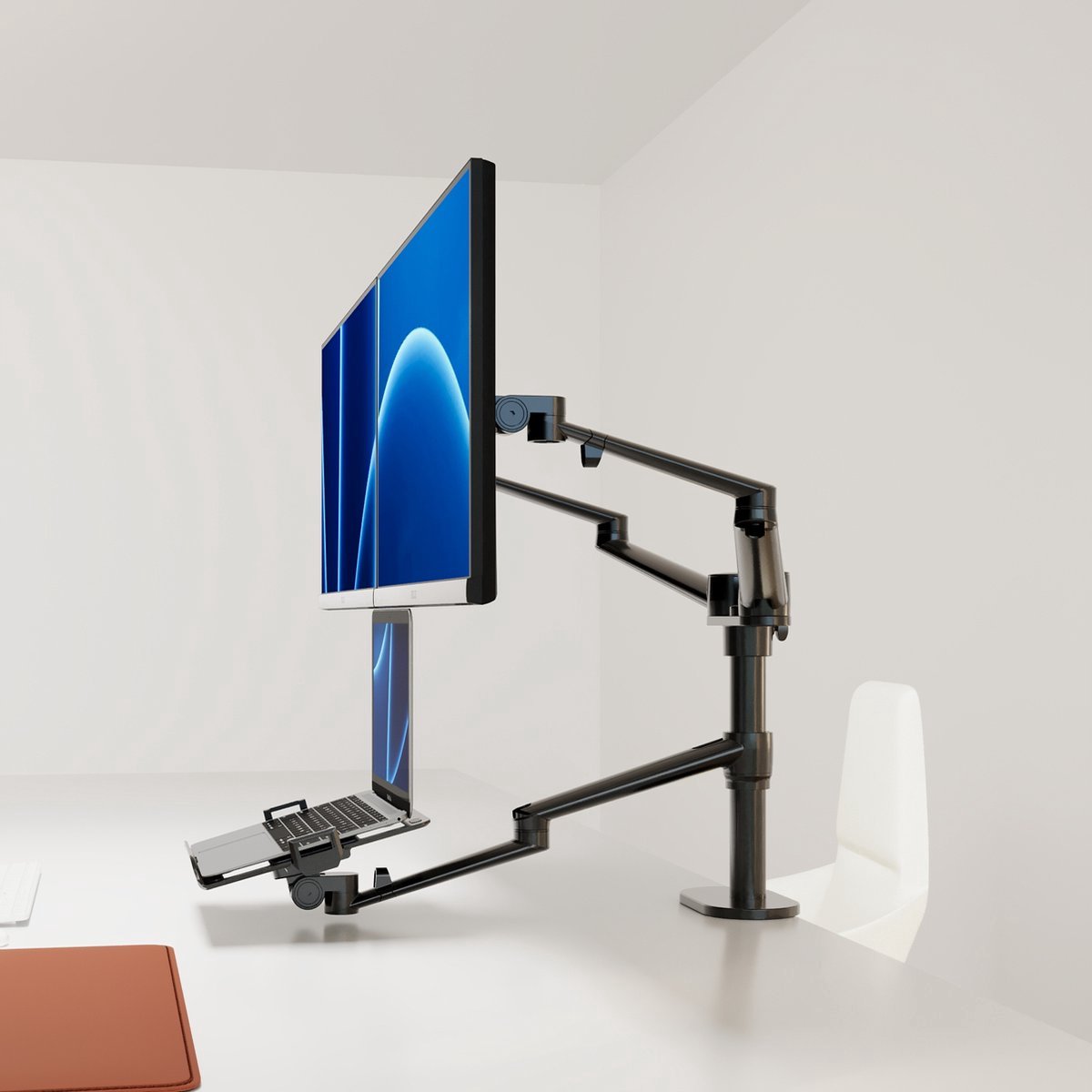 Alberenz Dubbele Monitor Arm met Laptop Standaard zwart thumbnail 5