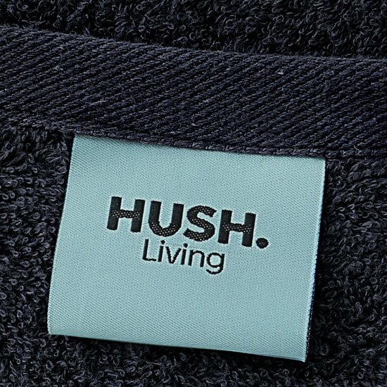HUSH Living - Handdoek 100% katoen - per stuk - 50×100 cm - zware kwaliteit 500g/m2 - stijlvol boord en ophanglus - zwart