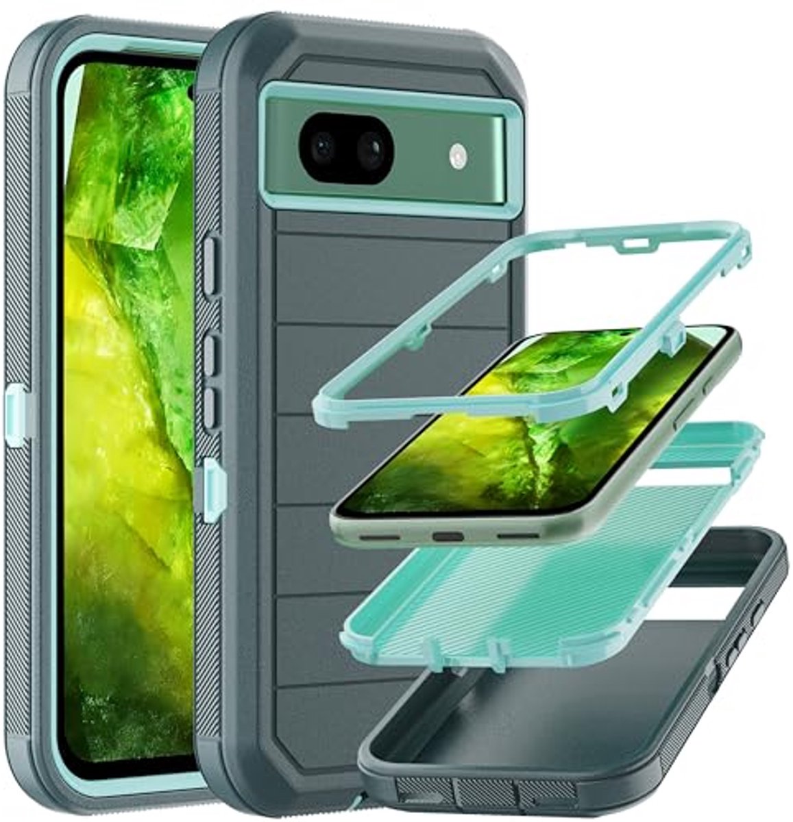 Duurzaam 3-laags Hoesje voor Pixel 8A - Valbestendig en Shockproof Rubber Cover