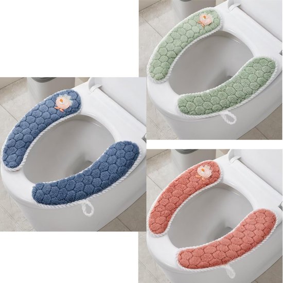 Lot de 3 paires de housses de siège de toilette rembourrées, chaudes et épaisses, antidérapantes et lavables, avec ruban adhésif.