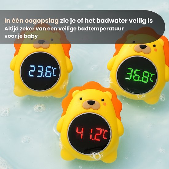 Luvonic® Badthermometer Baby - Digitale Waterthermometer met LED Display - Veilig & Oplaadbaar - Drijvend Bad Accessoire voor Baby’s - RGB - Leeuw van Luvonic — afbeelding 2