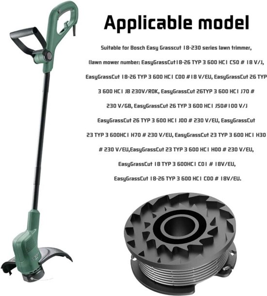 6-pack vervangende nylon trimmerspoel F016800569- compatibel met Bosch EasyGrassCut 18 23 26 SL (6 lijnspoelen- 2 spoelhoezen) — afbeelding 5