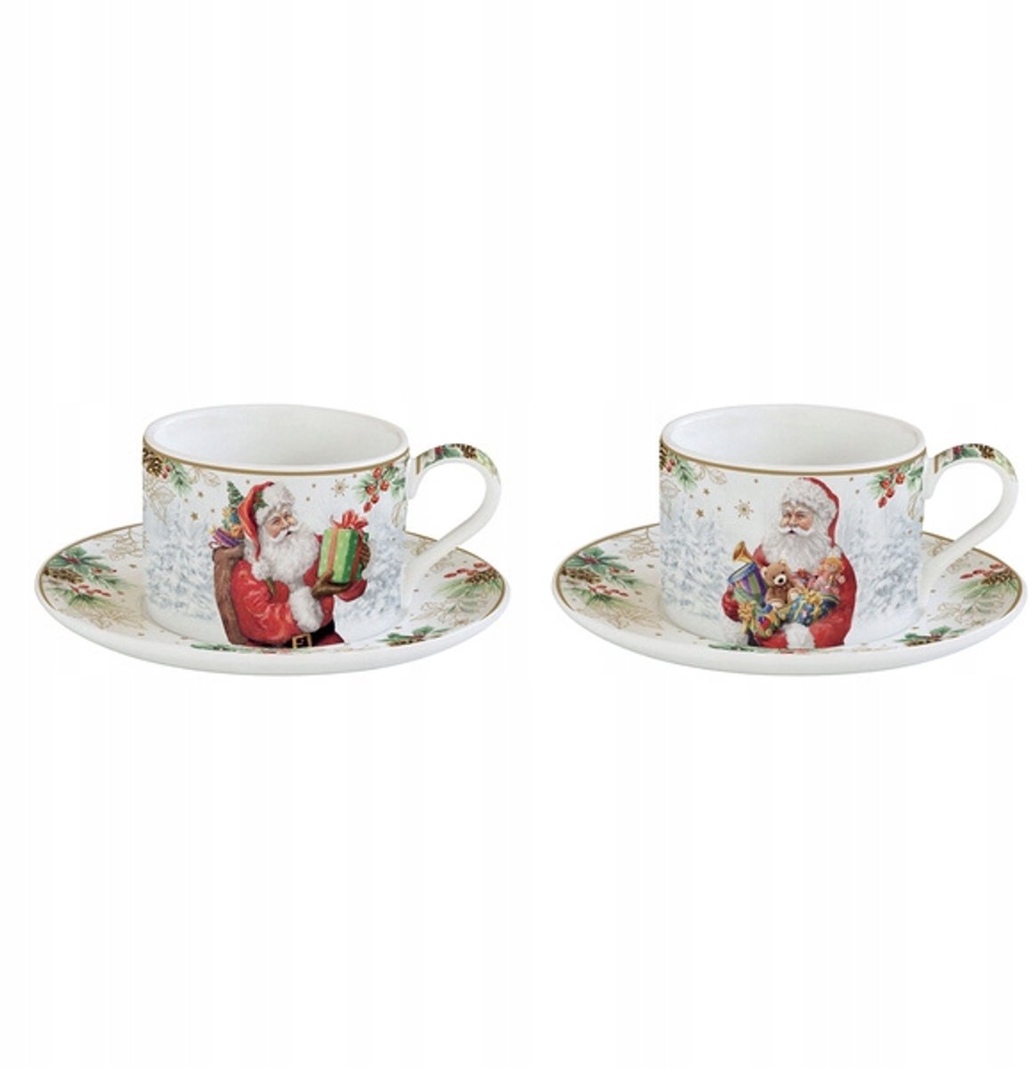Porseleinen Mokken met Schotels, 240ml, 2 stuks, kerstthema