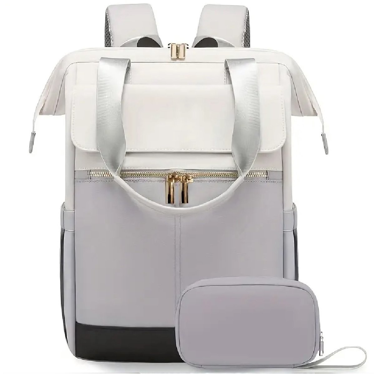 Sjtoer Rugzak met tasje - Schooltas - Handbagage vliegtuig- Laptop - Grijs Wit - Laptoptas - 15.6 inch - Waterbestendig - Rugtas voor dames/meiden - Portemonnee, make-uptas, handtas - 2-delige set - Feestdagen - Sinterklaas - Kerstmis - Cadeau