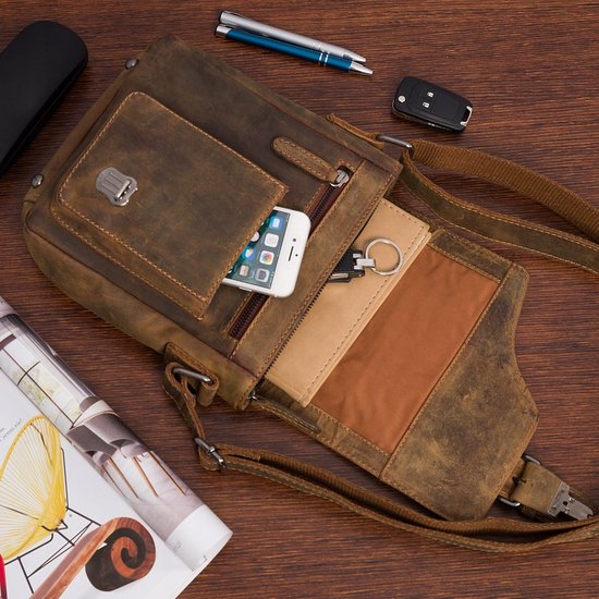 ROUTE 66 Cesar Men's Shoulder Bag, Leather Shoulder Bag, Gift for Everyday Use, Travel, Business, Cesar, Grey ROUTE 66 Cesar Men's Shoulder Bag, Leather Shoulder Bag, Gift for Everyday Use, Travel, Business, Cesar, Grey
