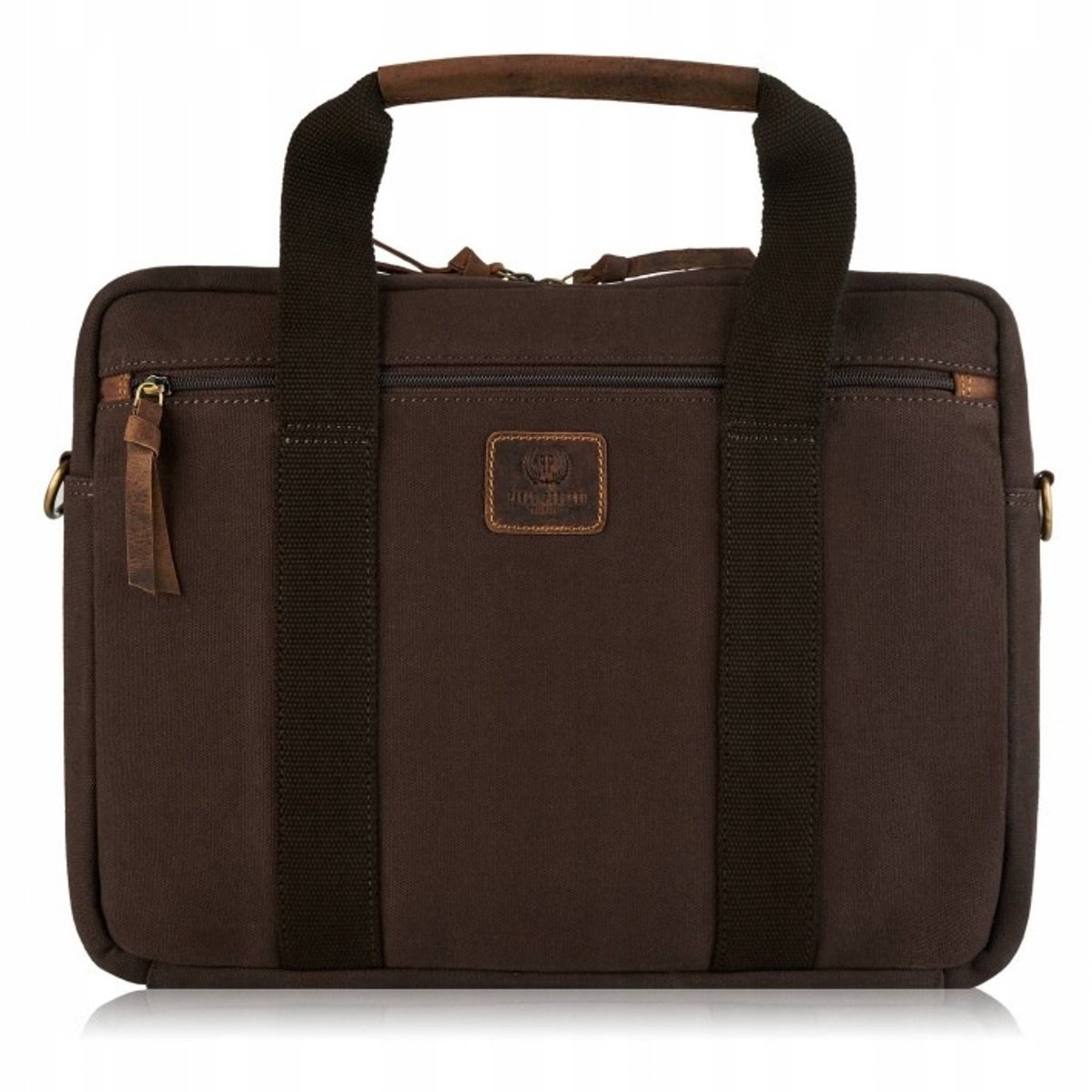 Paolo Peruzzi Laptoptas Bruin Canvas Leer A4 15,6 inch