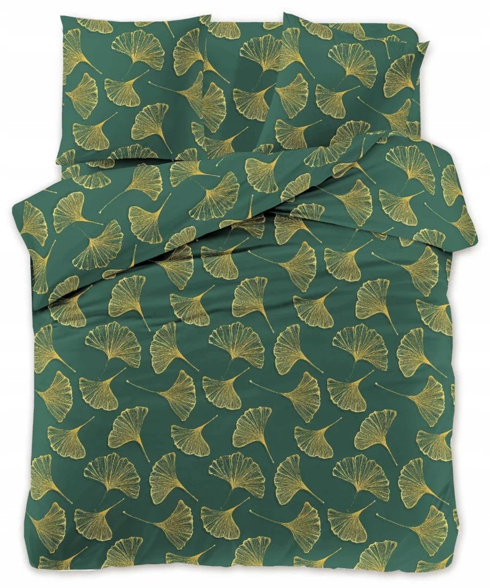 Satijnen Dekbedovertrek 160x200 Ginkgo Blad Donkergroen
