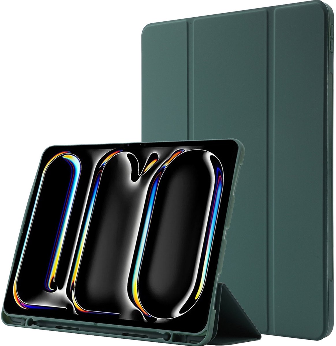 Mobigear Tablethoes geschikt voor Apple iPad Pro 11 Inch (2025) Hoes TPU,Kunstleer | Mobigear Tri-Fold Gel Bookcase + Stylus Houder - Groen