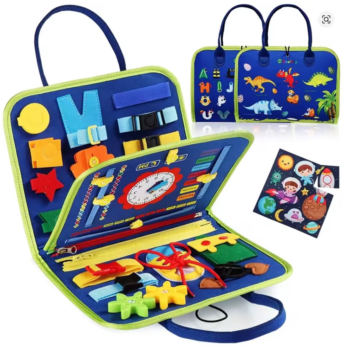 WoodyDoody Motoriek Mappen 2 Stuks Combinatie Voordeel Set Jongen en Meisje - Busy Board - Montessori Speelgoed Leren Veter Strikken - Educatieve Puzzel 3 jaar - Activiteitenbord - 26 Vaardigheden - Sensorisch Speelgoed - Educatief Spel — afbeelding 5