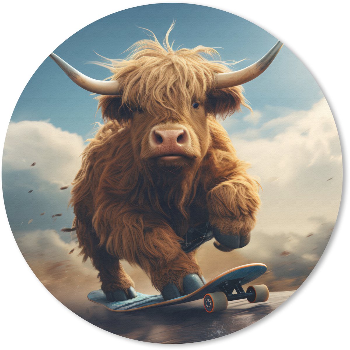 Muismat rond 50x50 cm - Mousepad Schotse hooglander - Hoorns - Skateboard - Ronde muismatten