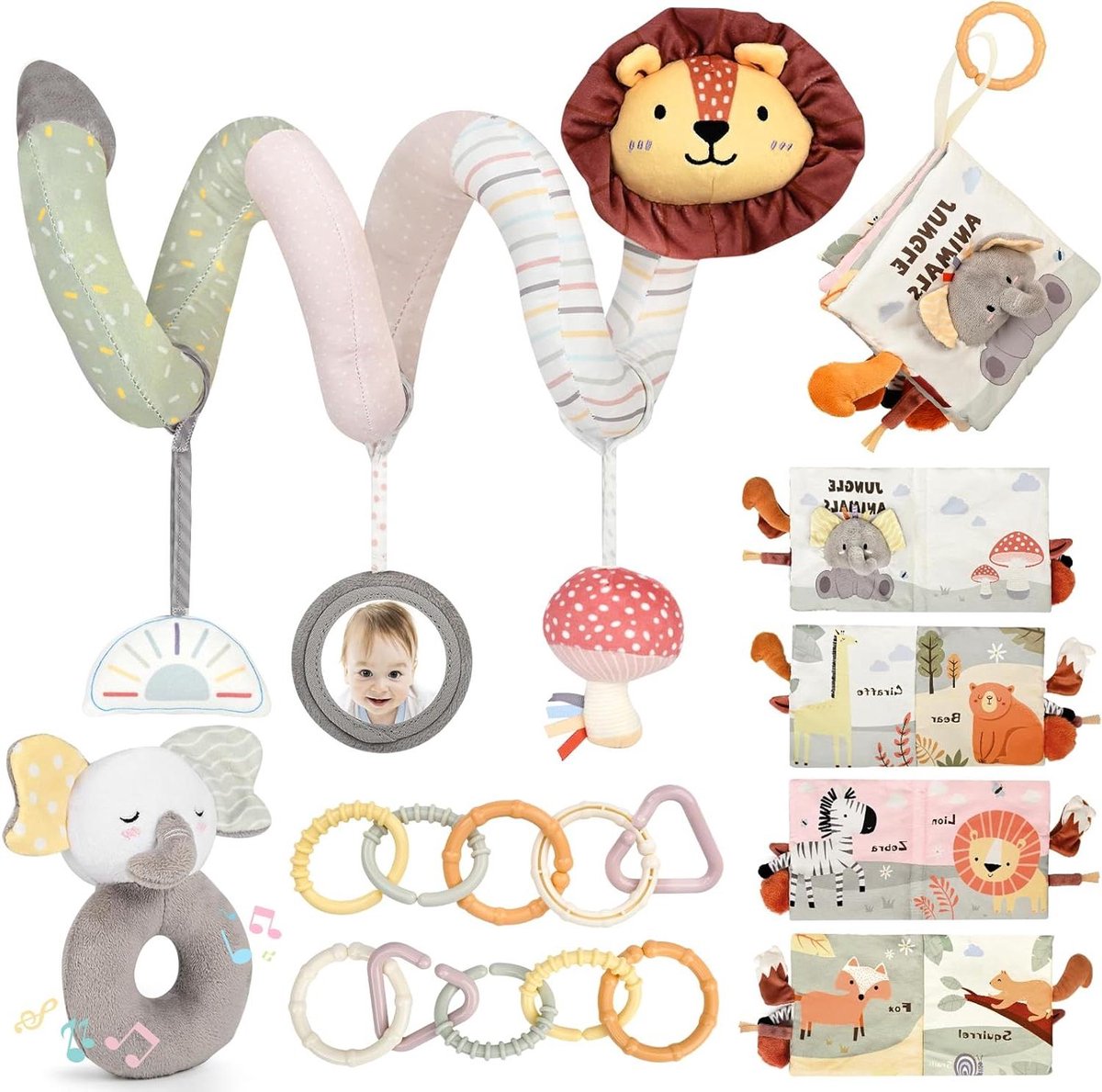 Provento - Spiraal kinderwagen speelgoed, stoffen babyboeken, rammelaar, Montessori cadeau - 0-12 maanden