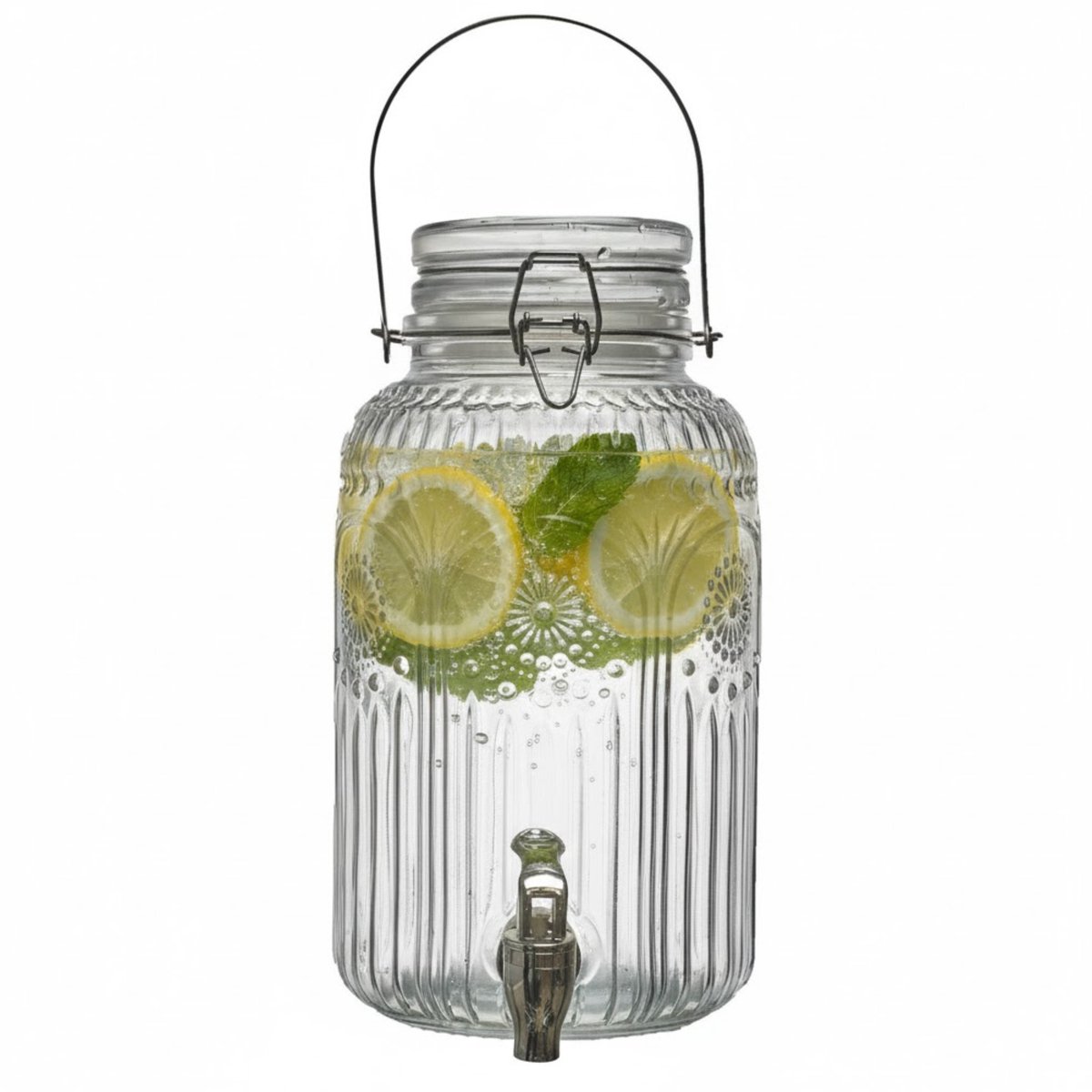 Cook Concept Drankdispenser met kraantje - 4.0 liter - glas - limonadetap - waterdispenser - D16 x H30 cm - Cocktail Lounge serie