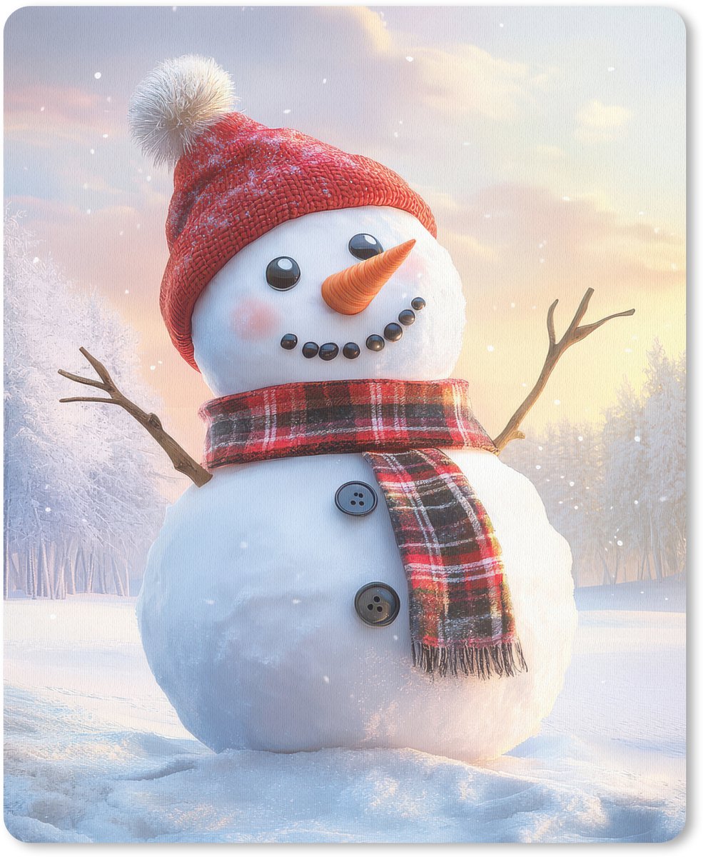 Muismat 19x23 cm - Mousepad Sneeuwpop - Zonsondergang - Wit - Muismatten