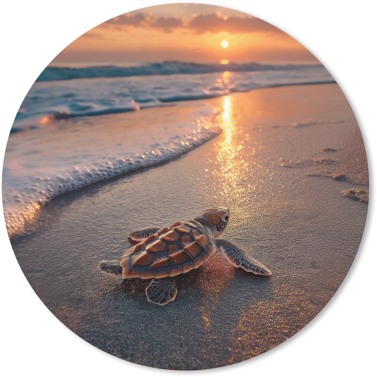 Muismat rond 50x50 cm - Mousepad Schildpad - strand - Zonsondergang - Ronde muismatten