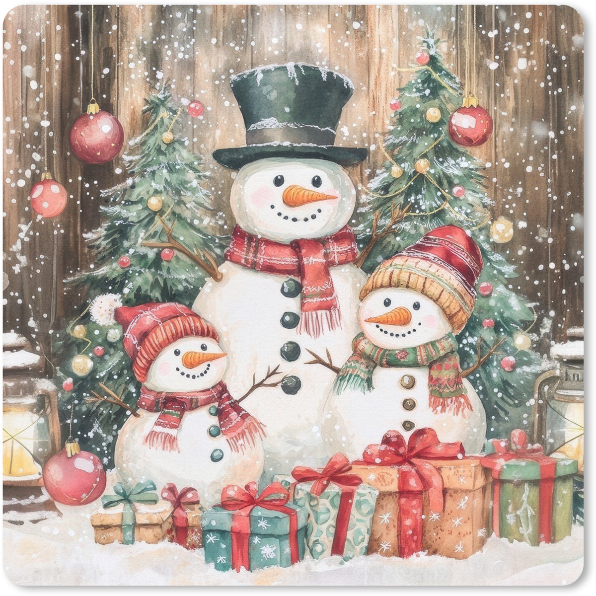 Muismat 30x30 cm - Mousepad Sneeuwpop - Familie - Kleurrijk - Muismatten