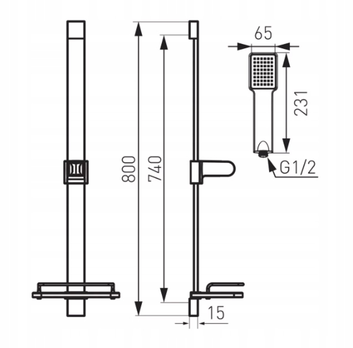 Ferro Quadro Doucheset - Chroom, Wandmontage, Inclusief Plank