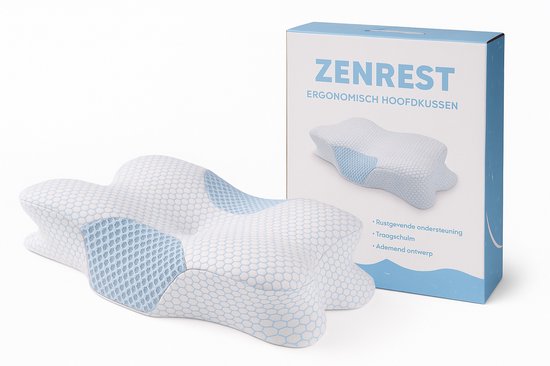 ZenRest® Ergonomisch Vlinderkussen – Traagschuim Hoofdkussen – Orthopedisch Neksteunkussen – Ademend & Koelend – Voor Zij-, Rug- en Buikslapers – Premium Kwaliteit - Nieuwste Model