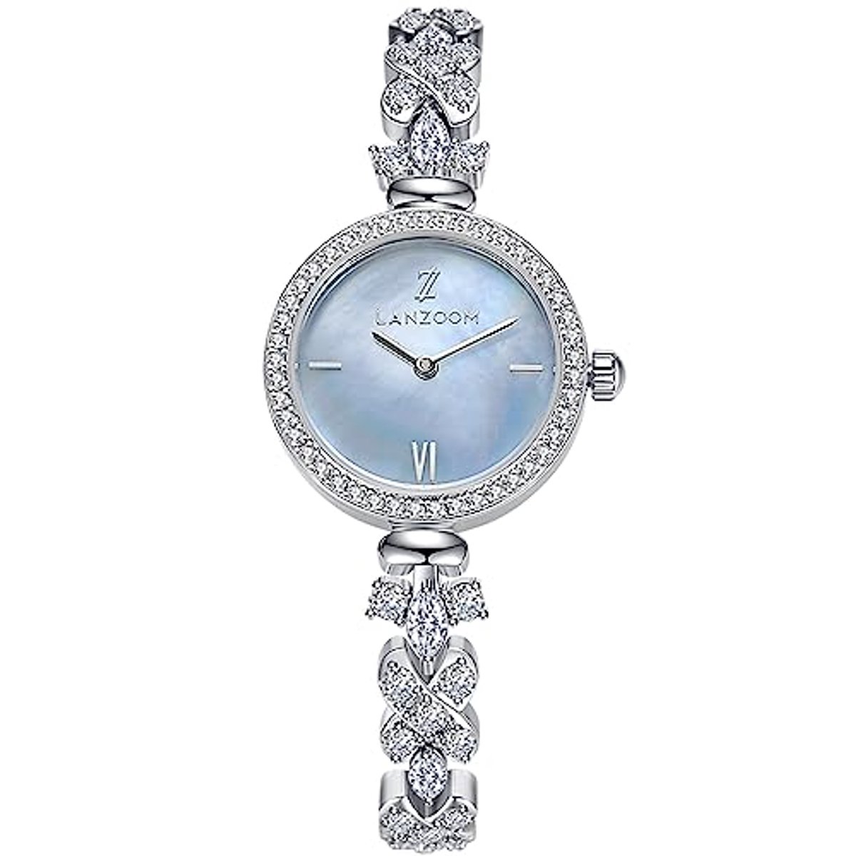 Damesquartz Horloge met Blauwe Pareloester en Kristallen