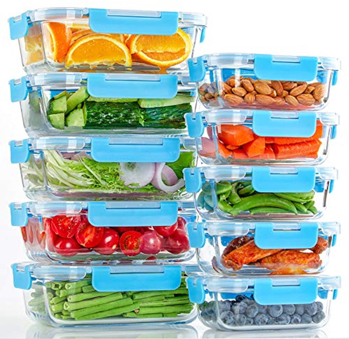 10 Stuks Glas Voedselopslagcontainers met Deksel - Lekvrij en Luchtdicht voor Maaltijdprep, Lunch en Restjes - Vaatwasmachinebestendig
